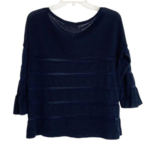 Ann Taylor Loft Navy Blue Lightweight Semi-Sheer Linen Blend Top Women's Medium - Picture 4 of 10